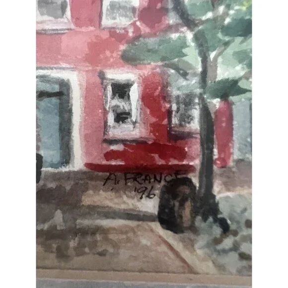 Watercolor Farmhouse Signed A France 96’ Lampost